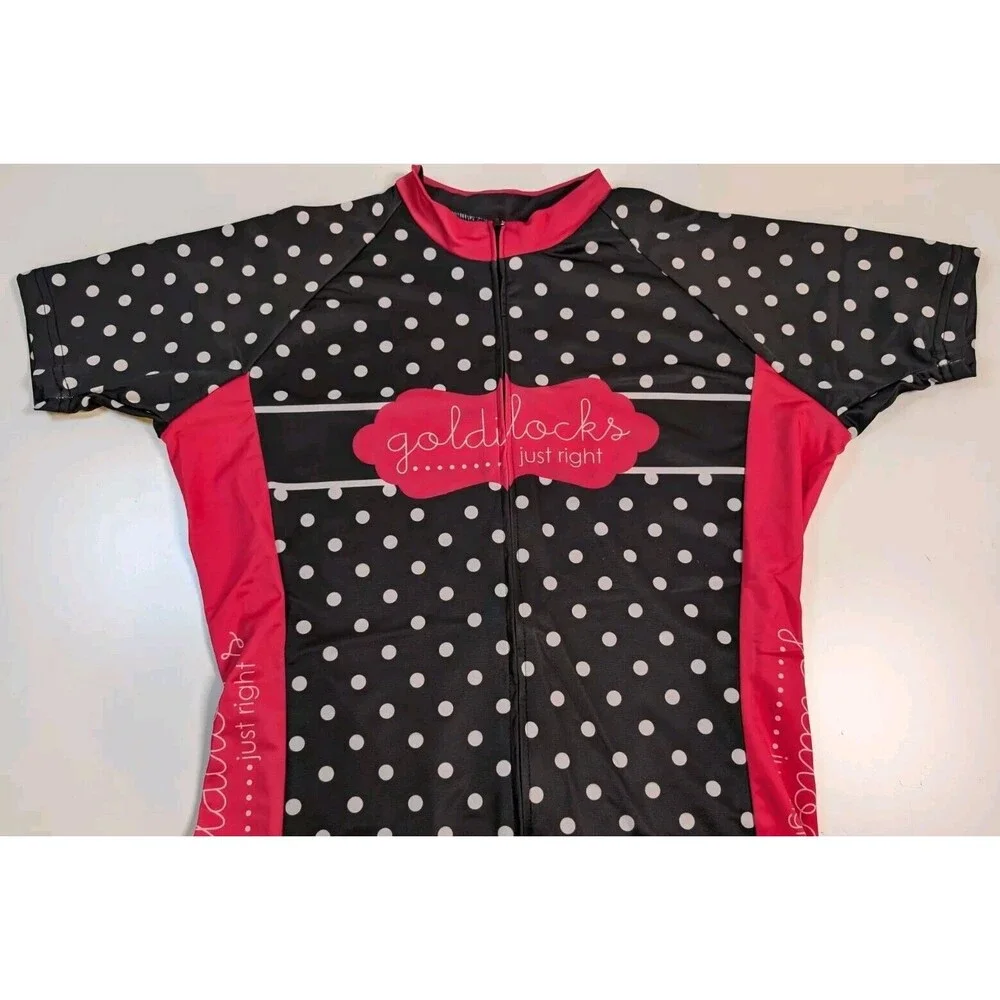 Albion Goldilocks Cycling Bike Bicycle Jersey Polka Dot Full Zip Med Just Right